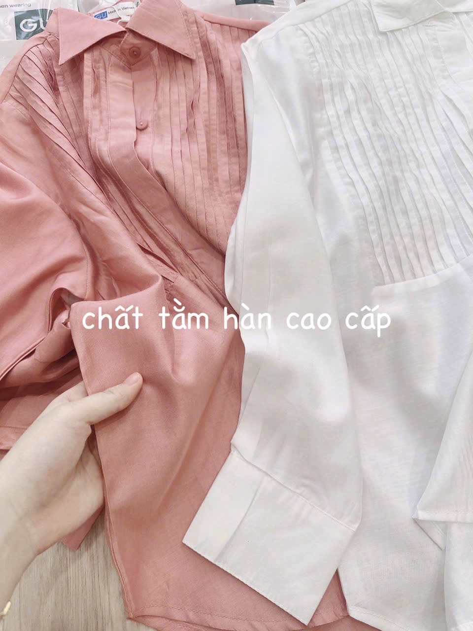 ANU006 - ÁO SƠ MI TƠ XẾP LI NGỰC DÀI TAY