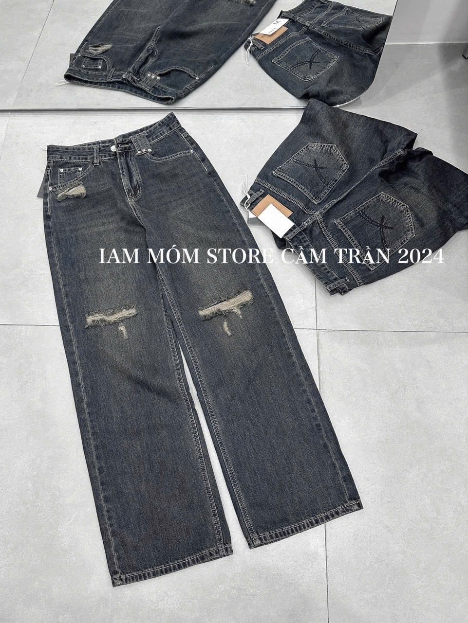 QNU505 - QUẦN JEANS SUÔNG XANH MÀI RÁCH me too