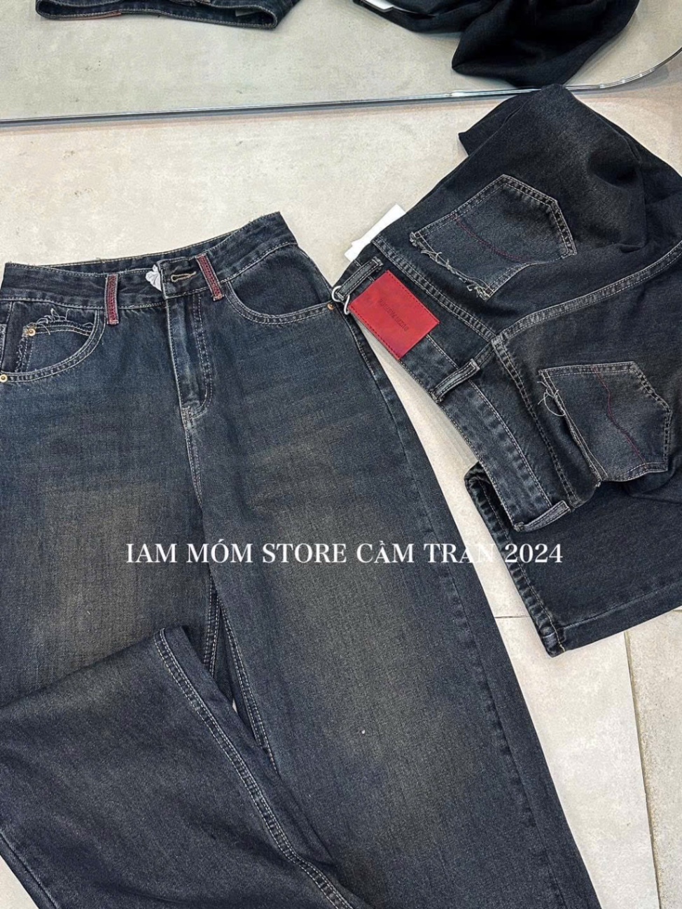 QNU509 - QUẦN JEANS SUÔNG XANH CẠP ĐỎ M3876