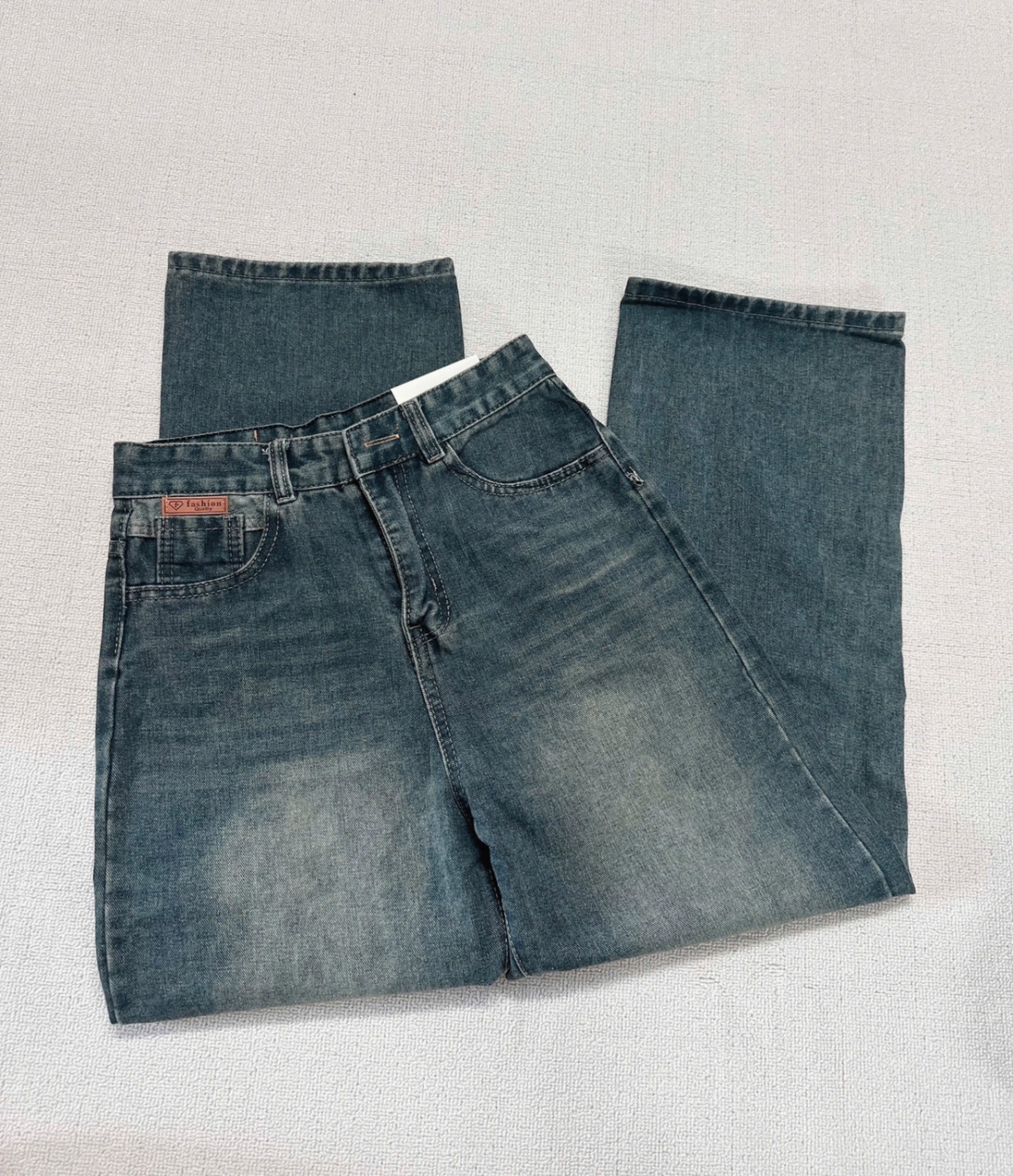 QNU513 - QUẦN JEANS SUÔNG XANH CẠP MÁC DA M3282