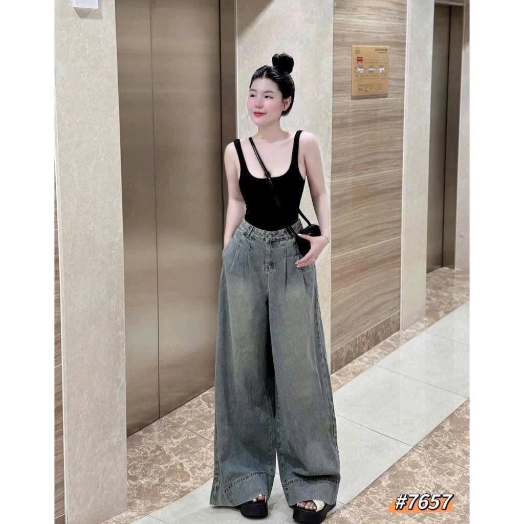 QNU514 - QUẦN JEANS BẠC SUÔNG CHIẾT LI CẠP