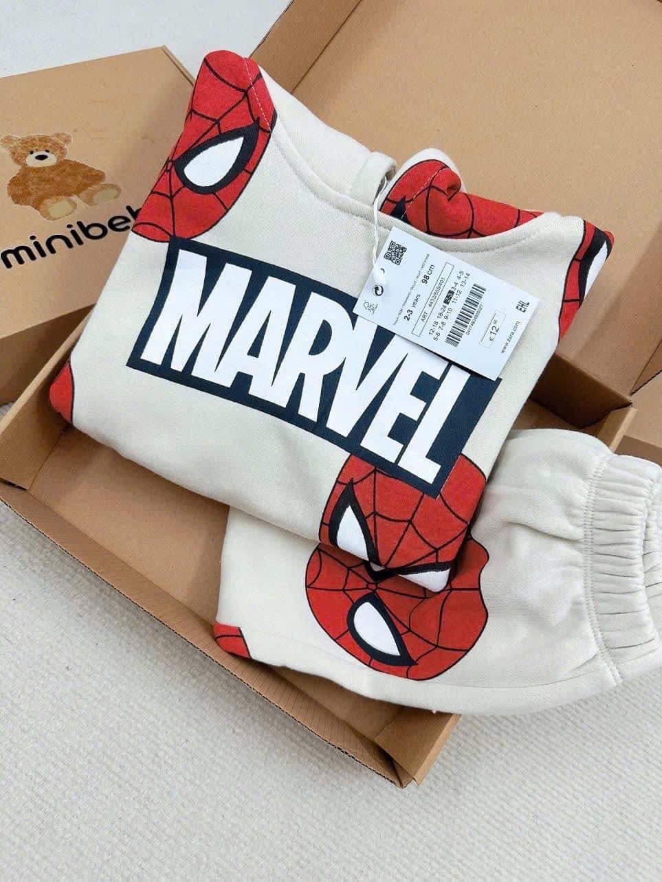 T204 - BỘ NỈ DƯ BÉ TRAI HOODIE MŨ BE MARVEL