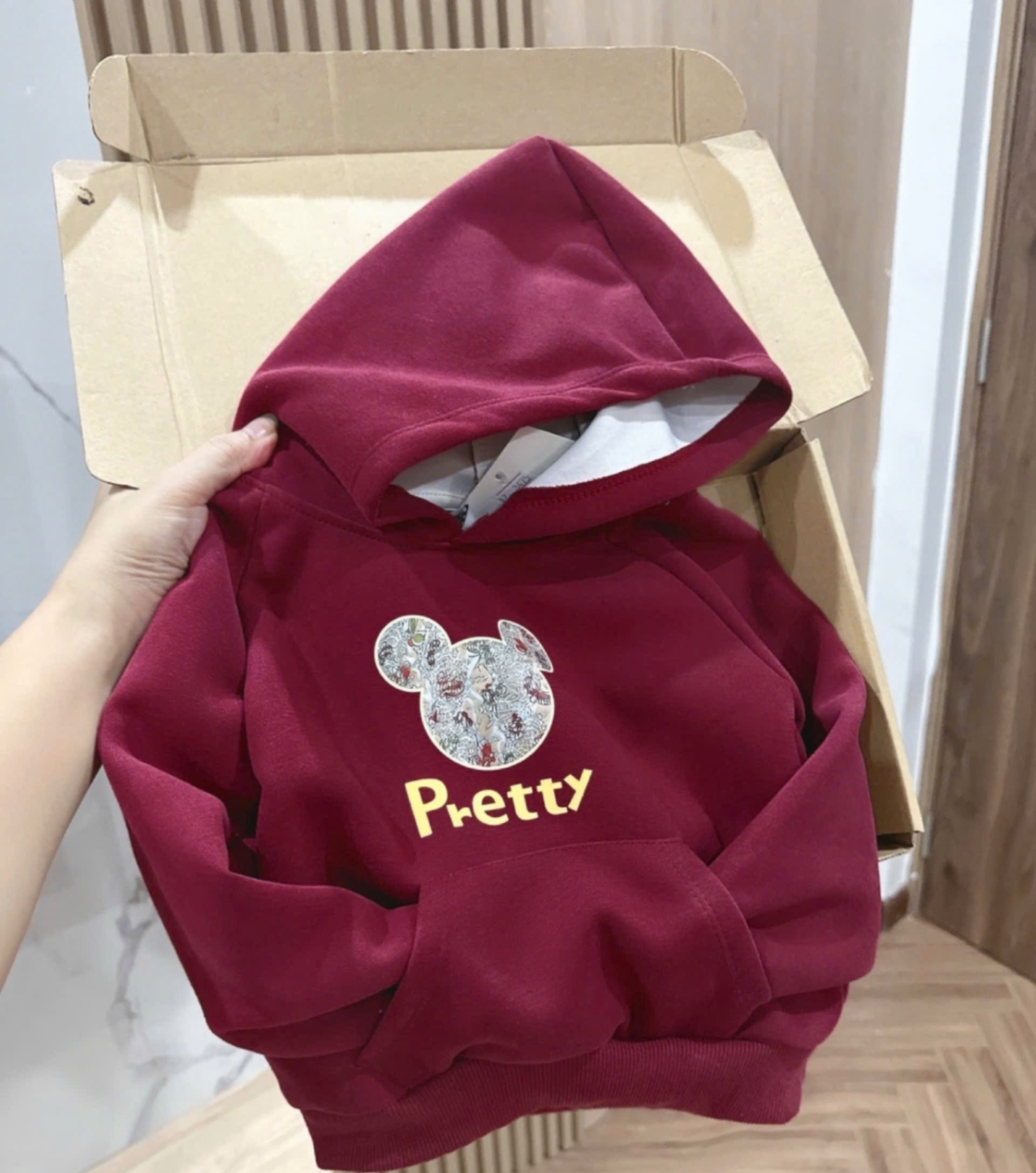 AB609 - ÁO HOODIE BÉ GÁI MŨ THỎ GẤU Pretty