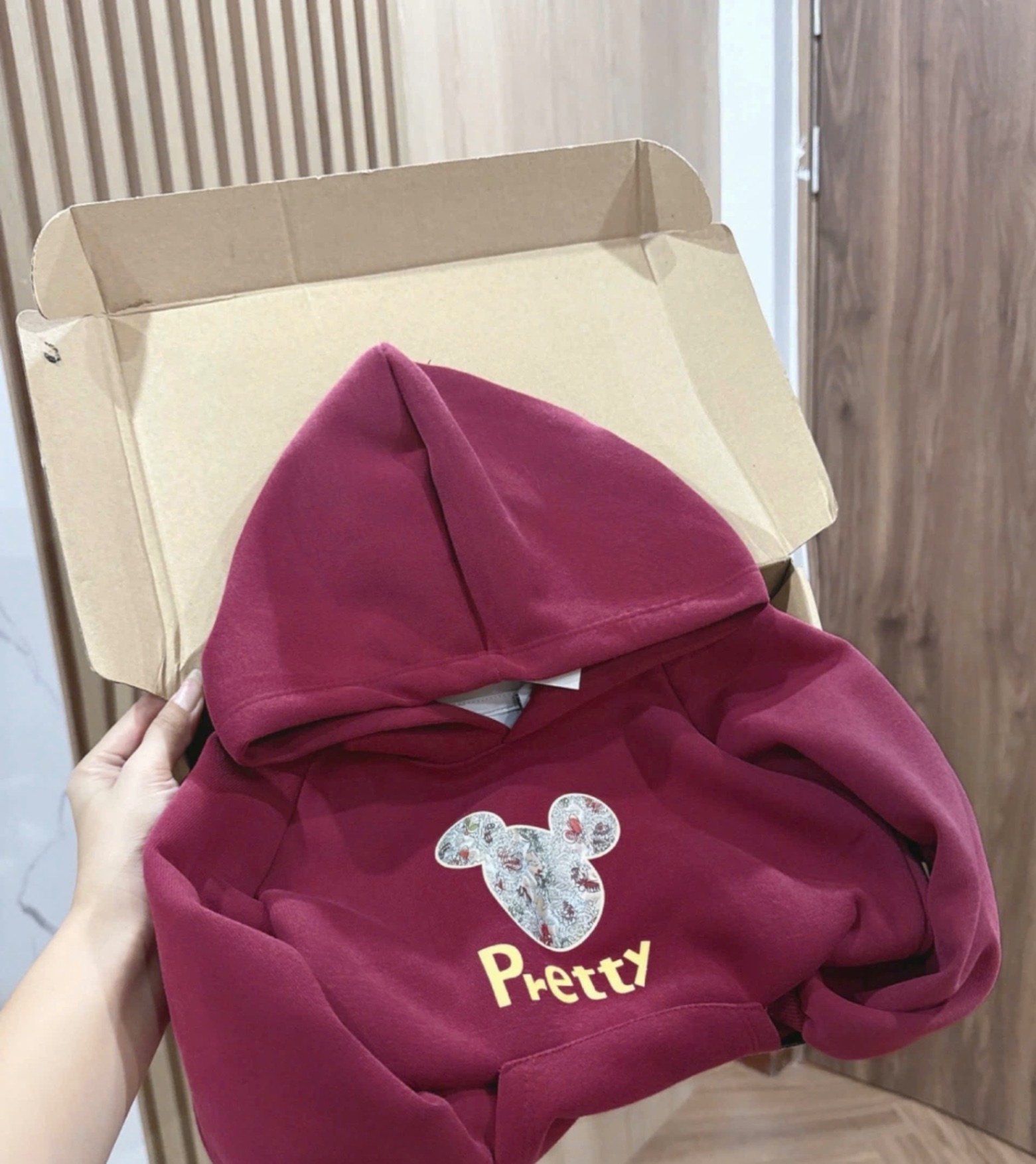 AB609 - ÁO HOODIE BÉ GÁI MŨ THỎ GẤU Pretty