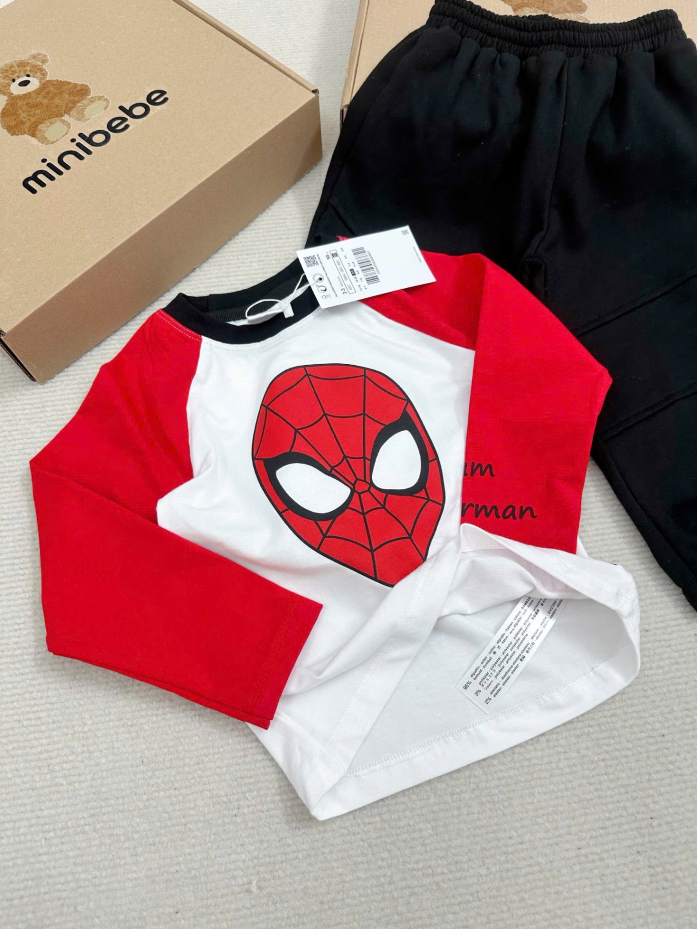 T224 - BỘ BÉ TRAI COTTON TRẮNG TAY ĐỎ NHỆN MARVEL