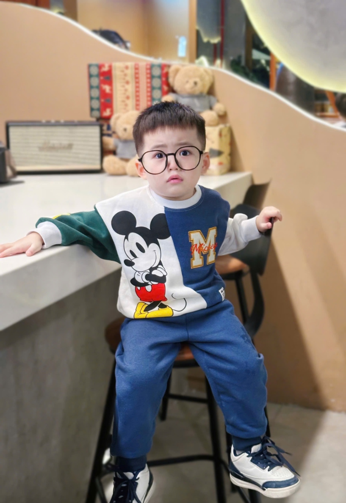 T239 - BỘ BÉ TRAI NỈ DƯ MICKEY CHỮ M PHỐI THAN TRẮNG