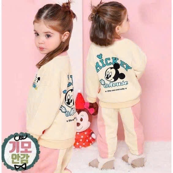 G283 - BỘ BÉ GÁI ÁO NỈ BE MICKEY M PHỐI HỒNG