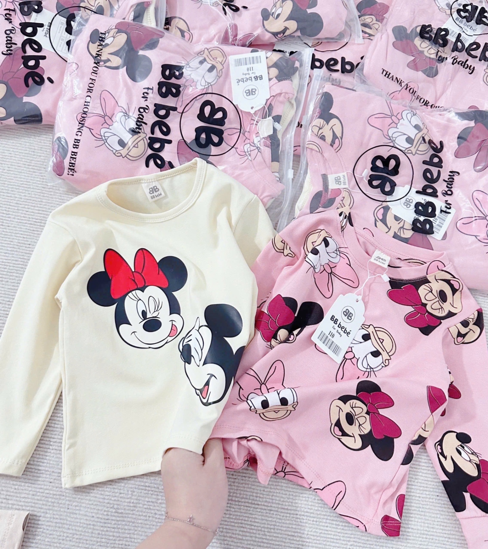 G286 - SET 2 BỘ BÉ GÁI ZIP MICKEY DONALD be hồng