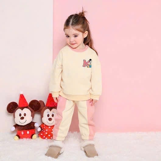 G283 - BỘ BÉ GÁI ÁO NỈ BE MICKEY M PHỐI HỒNG