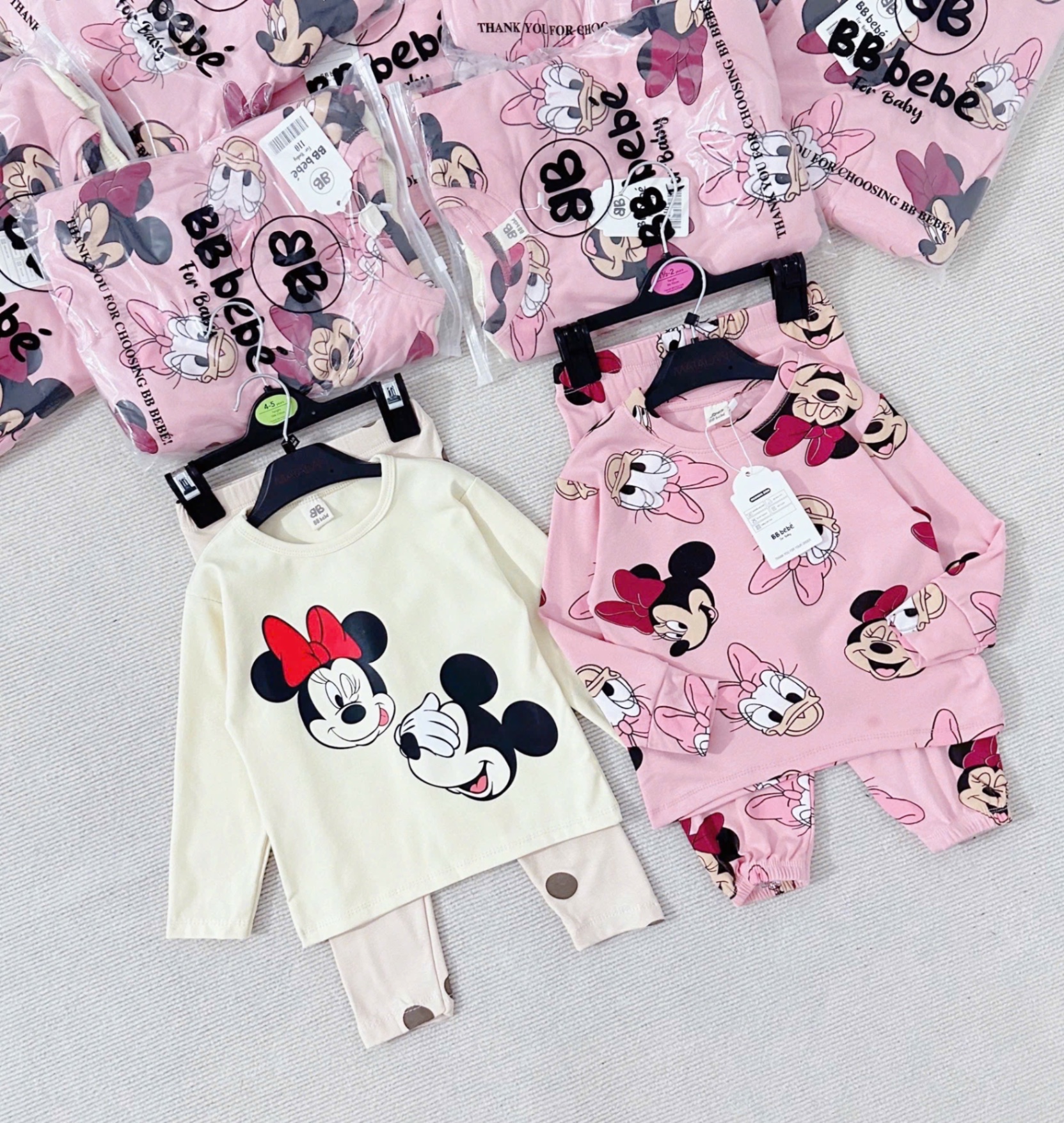 G286 - SET 2 BỘ BÉ GÁI ZIP MICKEY DONALD be hồng