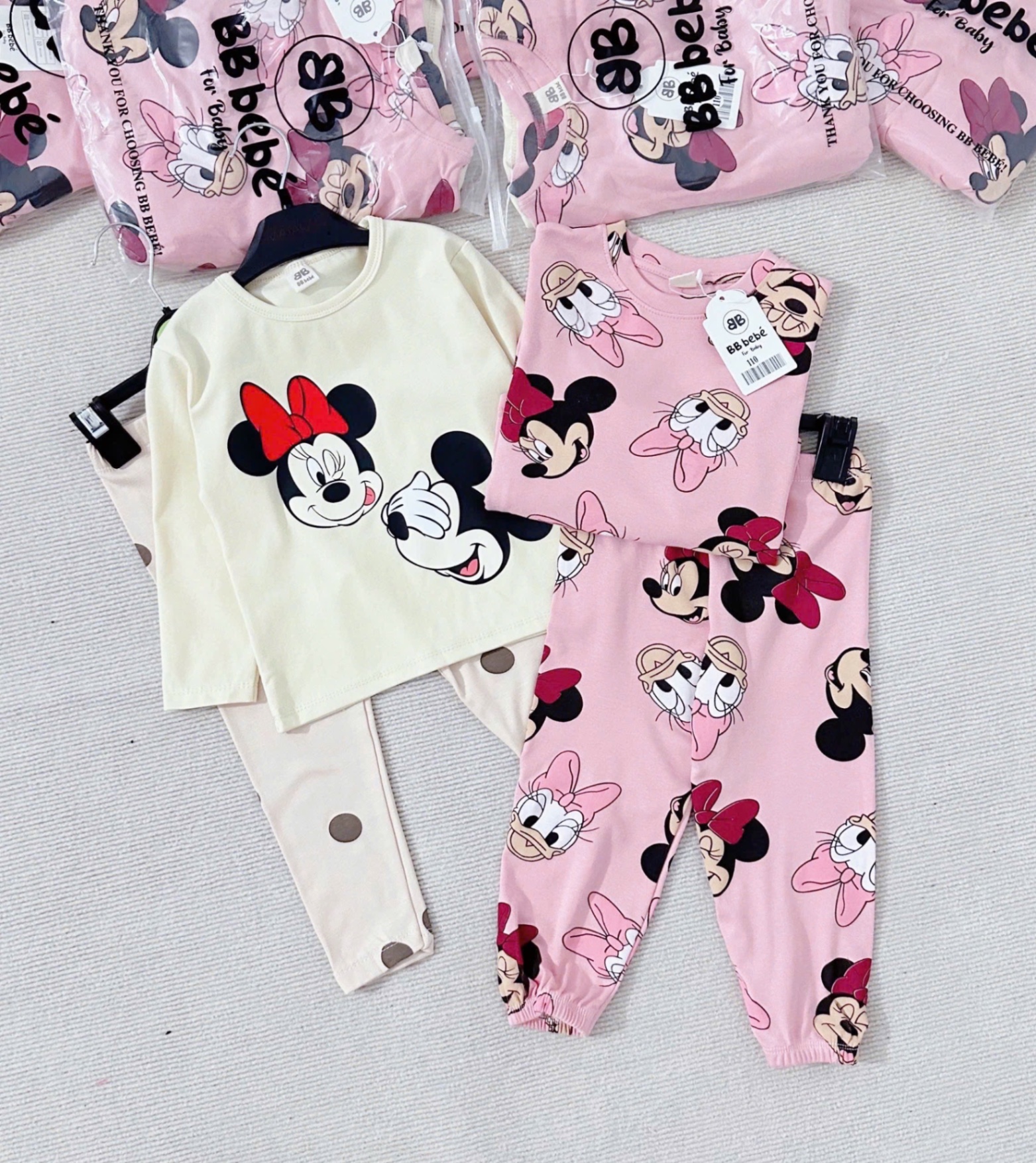 G286 - SET 2 BỘ BÉ GÁI ZIP MICKEY DONALD be hồng