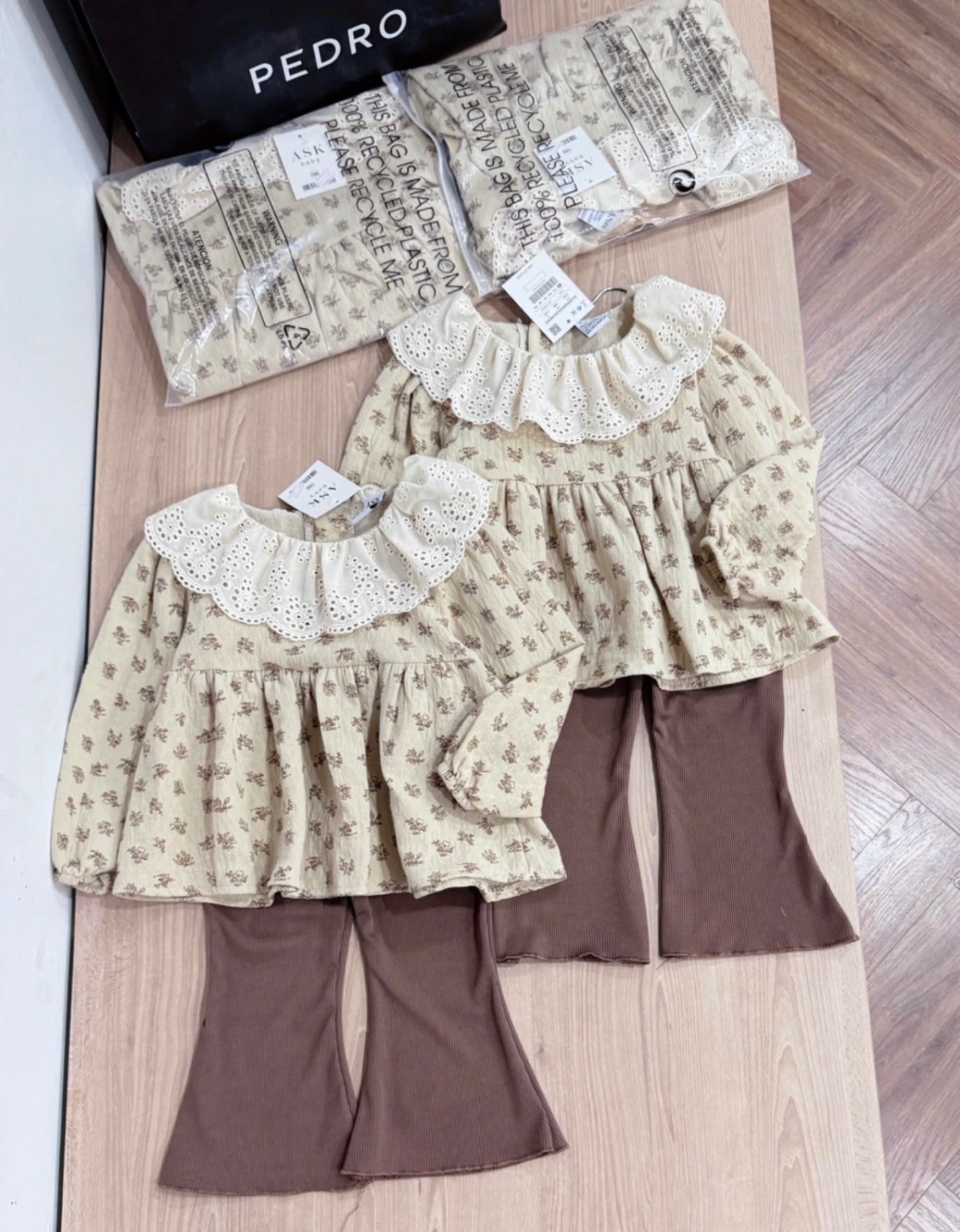 G295 - BỘ BÉ GÁI ÁO BE BABYDOLL HOA CỔ REN QUẦN LOE