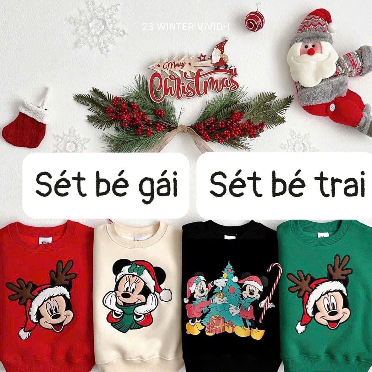 AB621 - SET 2 ÁO BÉ TRAI GÁI NỈ NOEL MICKEY