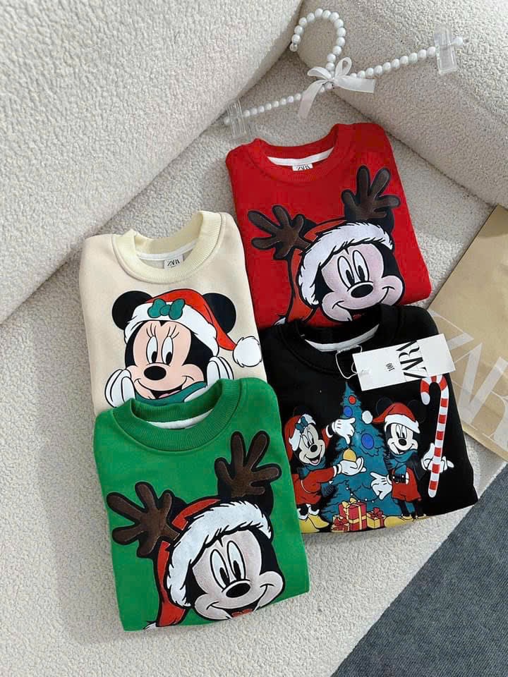 AB621 - SET 2 ÁO BÉ TRAI GÁI NỈ NOEL MICKEY