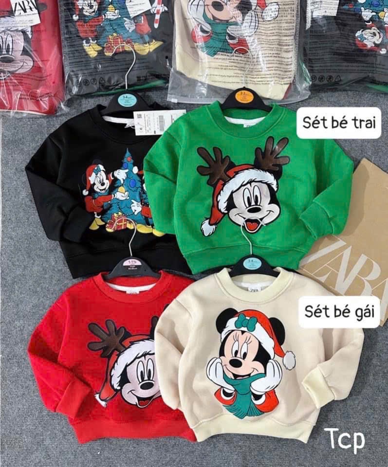 AB621 - SET 2 ÁO BÉ TRAI GÁI NỈ NOEL MICKEY