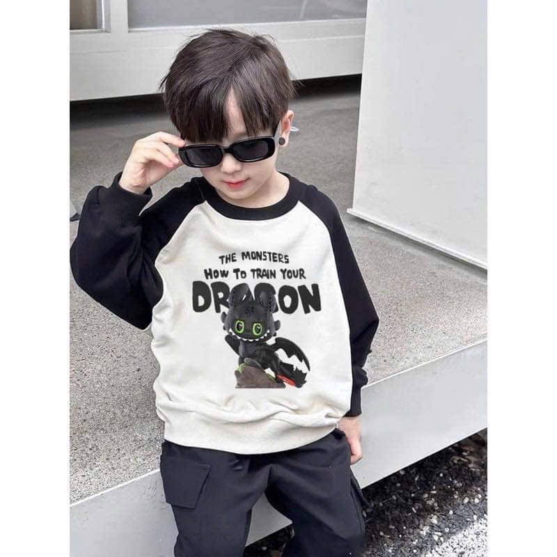 T258 - BỘ BÉ TRAI NỈ SIZE ĐẠI BE TAY ĐEN DRAGON