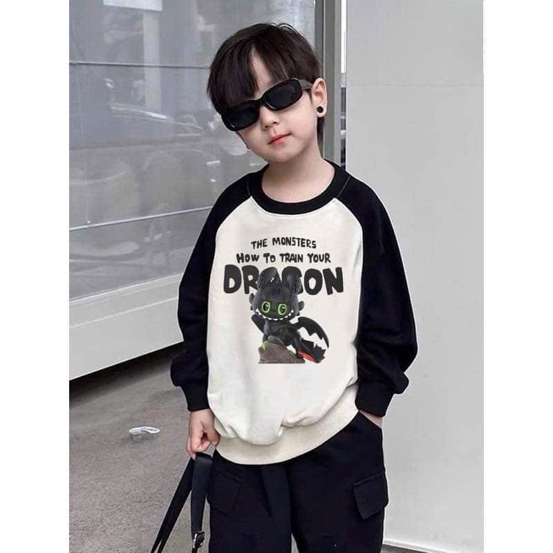 T258 - BỘ BÉ TRAI NỈ SIZE ĐẠI BE TAY ĐEN DRAGON