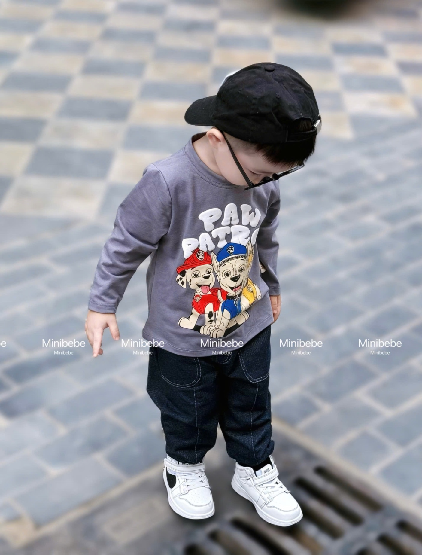 T264 - BỘ BÉ TRAI ÁO XANH CHÓ PAW PATROL QUẦN GIẢ BÒ