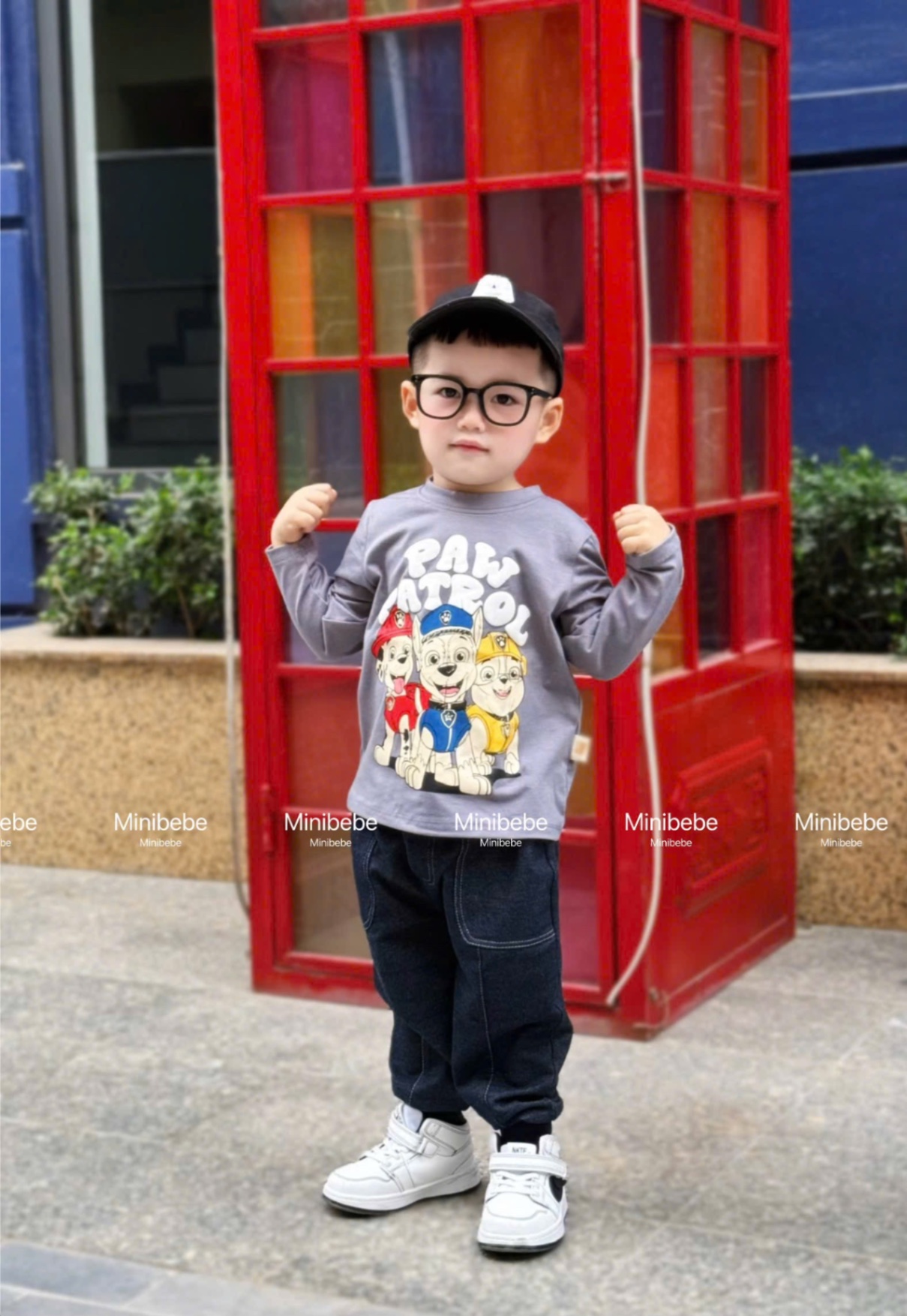 T264 - BỘ BÉ TRAI ÁO XANH CHÓ PAW PATROL QUẦN GIẢ BÒ