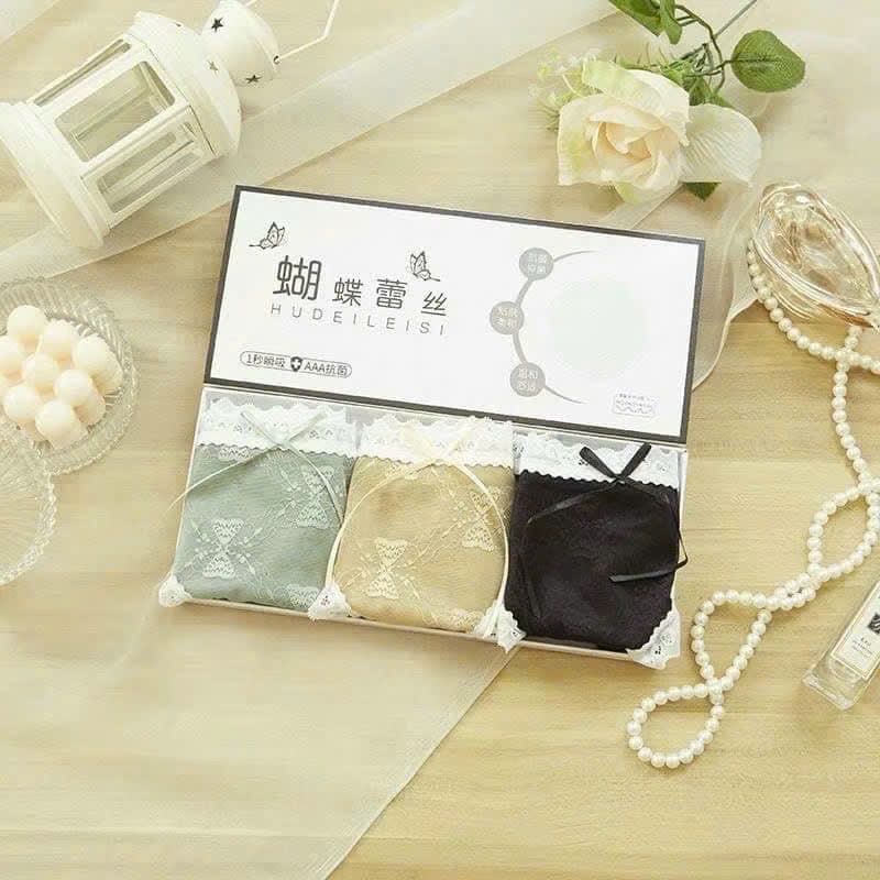 PK213 - SET 3 QUẦN LÓT NỮ REN NƠ KÈM HỘP