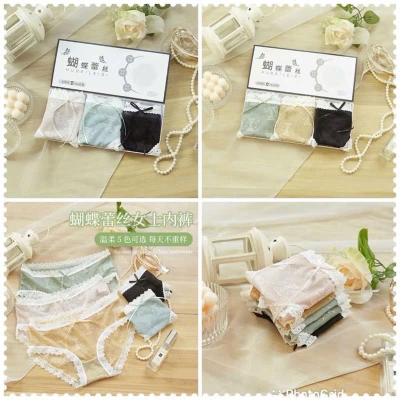 PK213 - SET 3 QUẦN LÓT NỮ REN NƠ KÈM HỘP