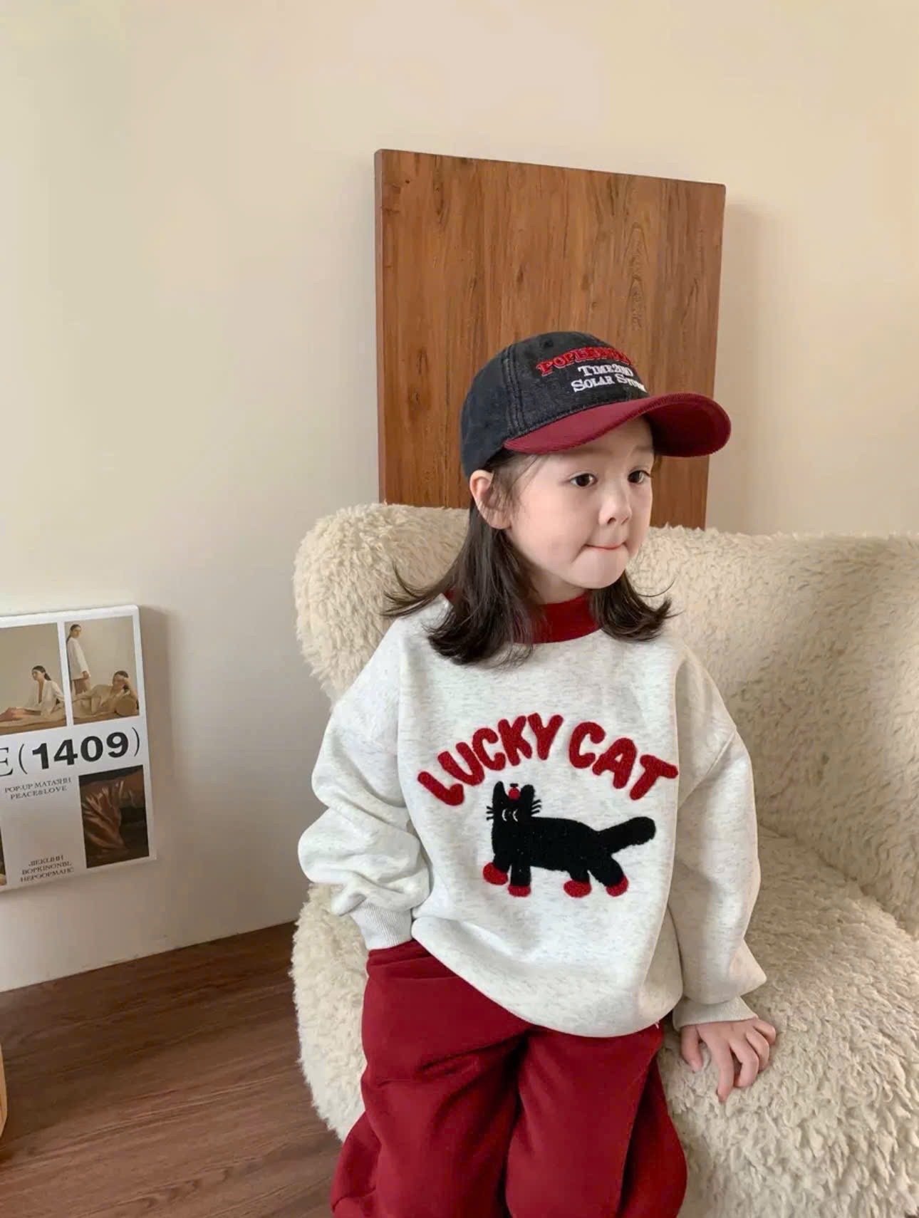 G307 - BỘ BÉ GÁI HAIDA GHI LUCKY CAT QUẦN ĐỎ