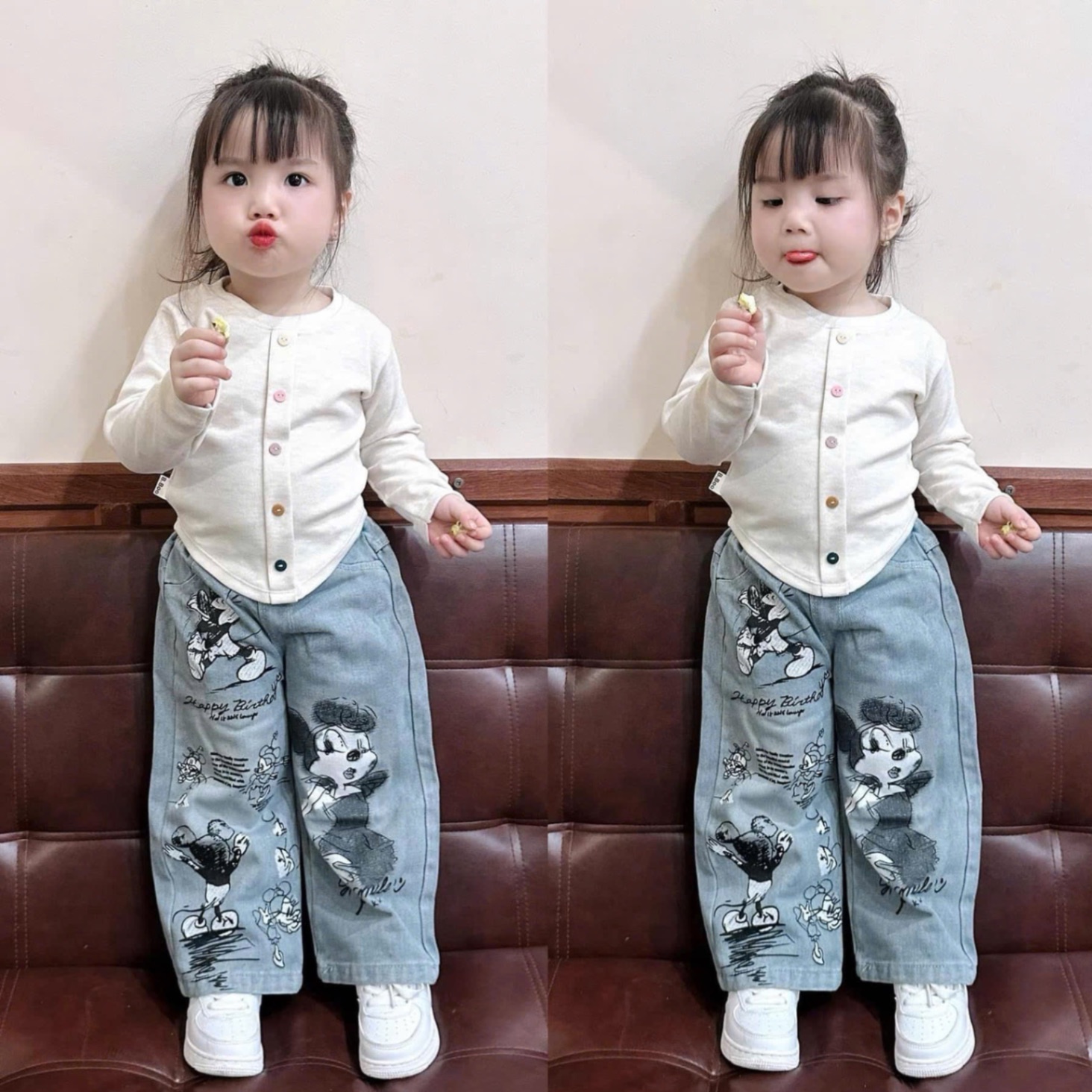 G313 - SET BÉ GÁI ÁO ZIP CÚC MÀU QUẦN BÒ MICKEY