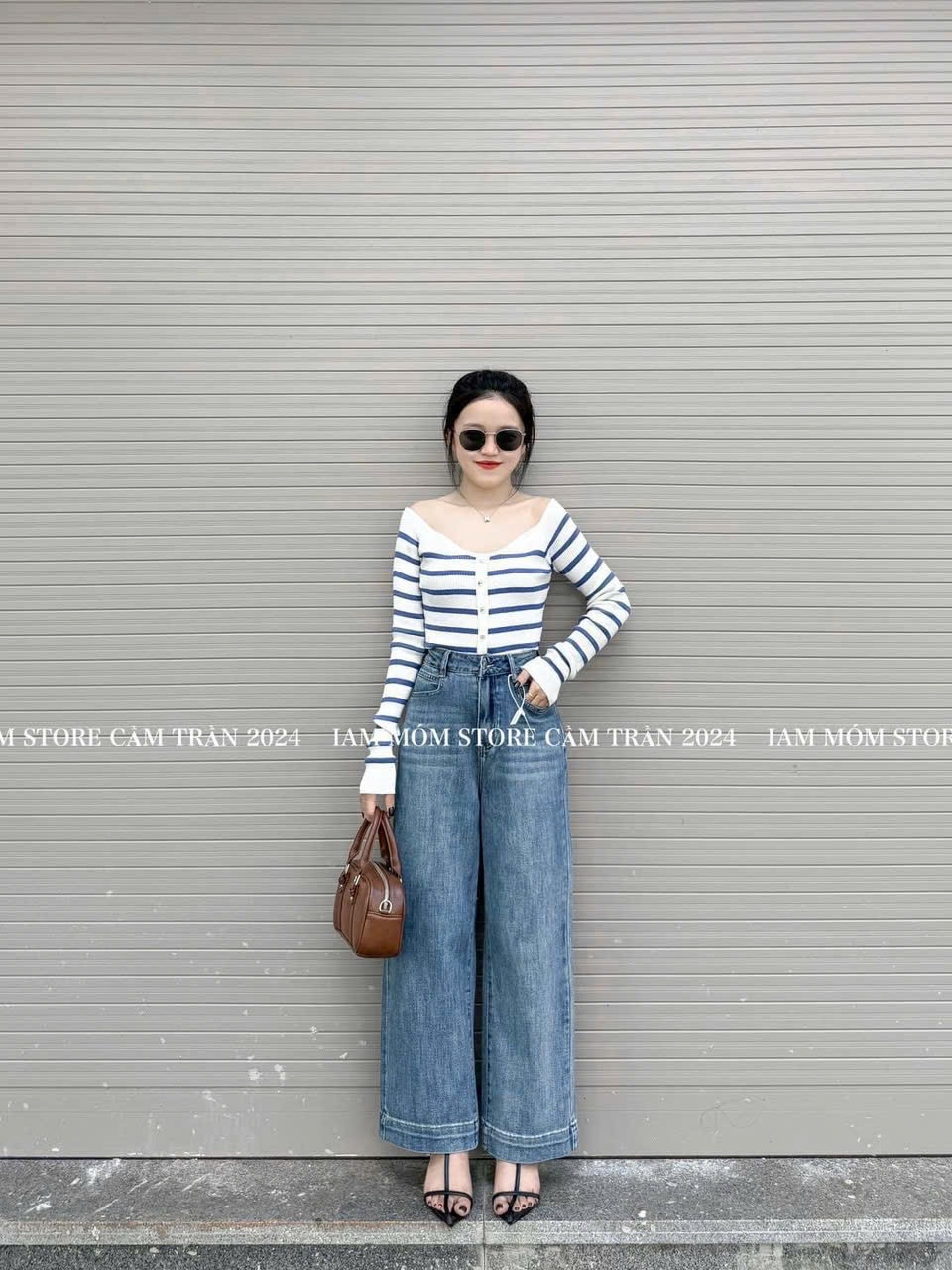 QNU525 - QUẦN JEANS SUÔNG XANH BE THÊU NƠ