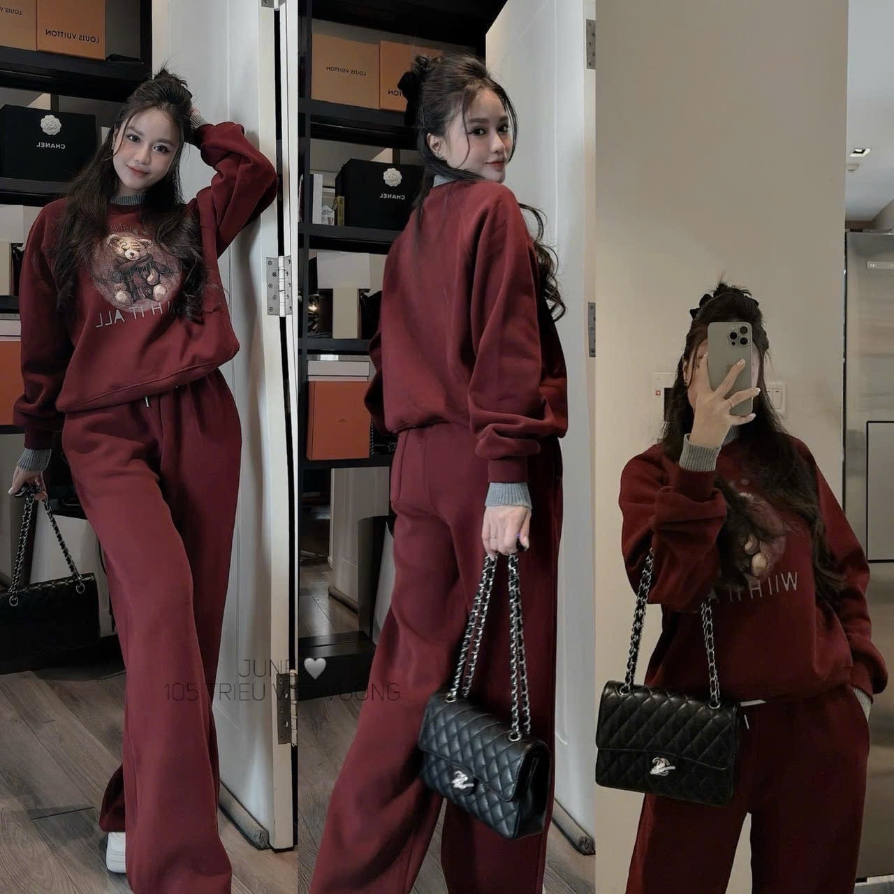 S733 - BỘ HAIDA XỊN ĐỎ GẤU ALL IT CỔ LEN XÁM