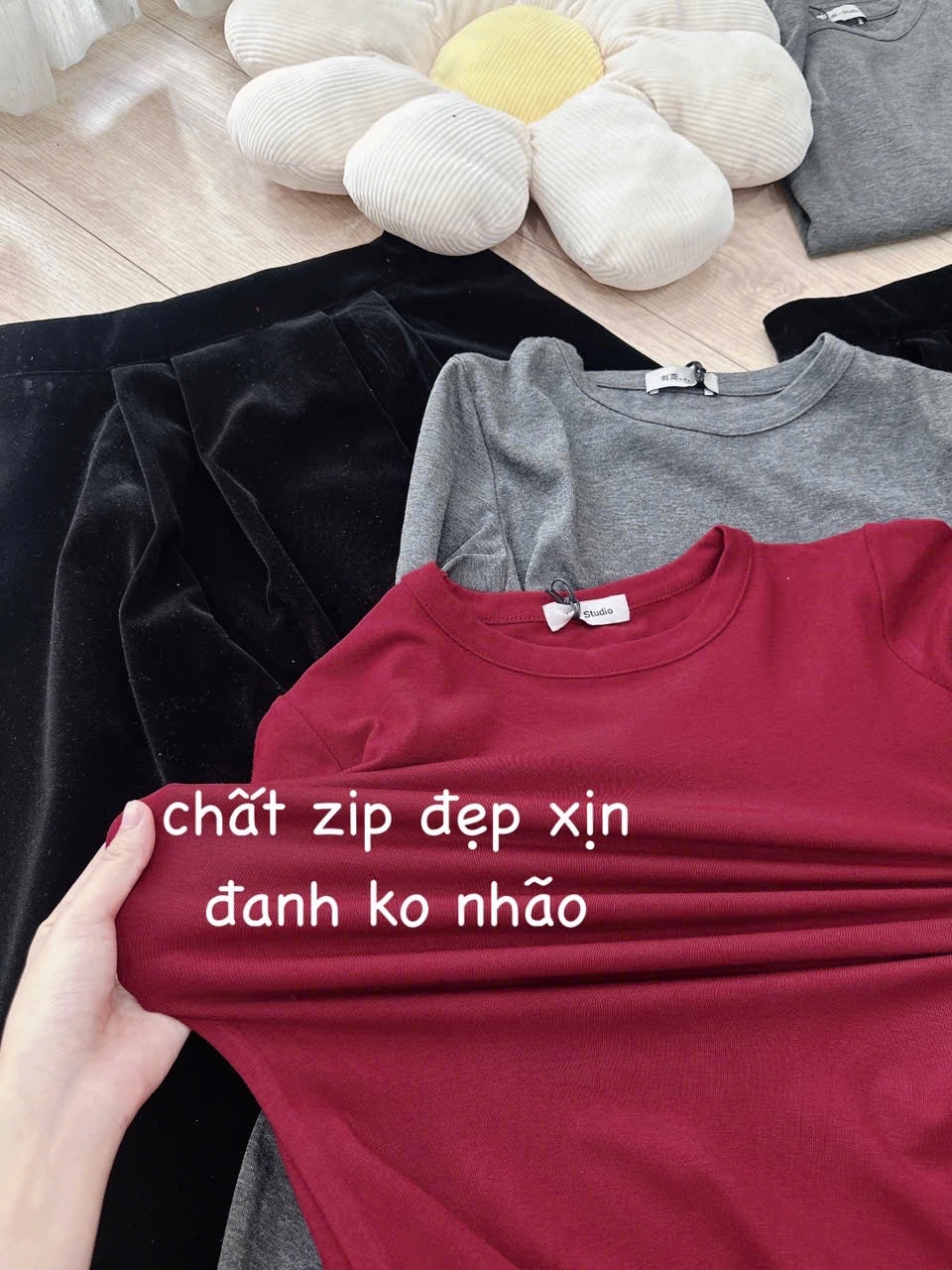 S741 - SET ÁO LENZIP TRƠN DÀI TAY MIX CVAY NHUNG ĐEN