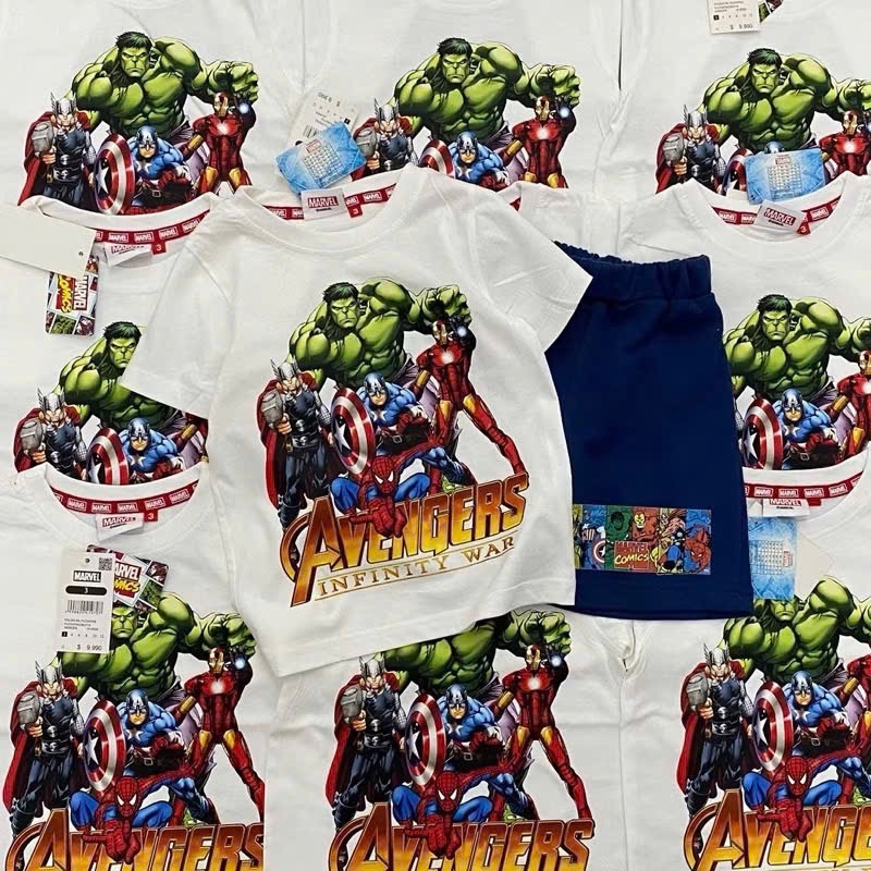 T318 - BỘ ĐÙI BÉ TRAI ÁO CỘC TRẮNG AVENGERS QUẦN THAN