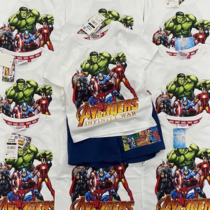 T318 - BỘ ĐÙI BÉ TRAI ÁO CỘC TRẮNG AVENGERS QUẦN THAN