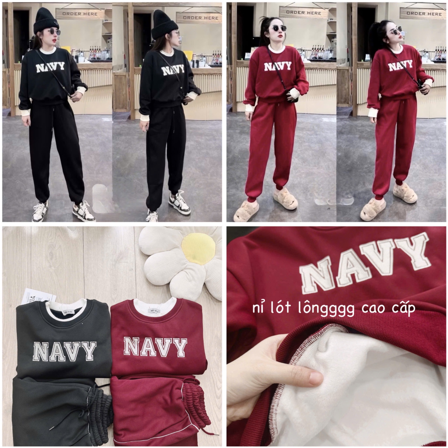 S762 - BỘ NỮ NỈ LÓT LÔNG CỔ LEN NAVY