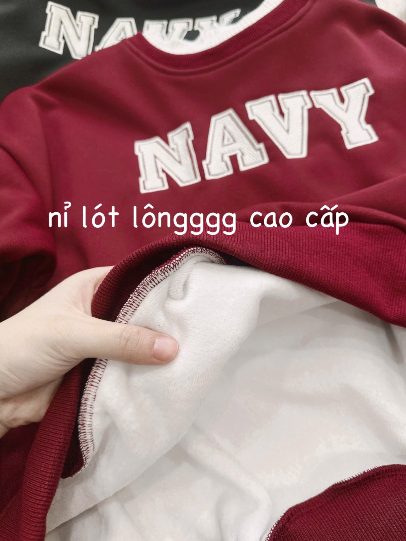 S762 - BỘ NỮ NỈ LÓT LÔNG CỔ LEN NAVY