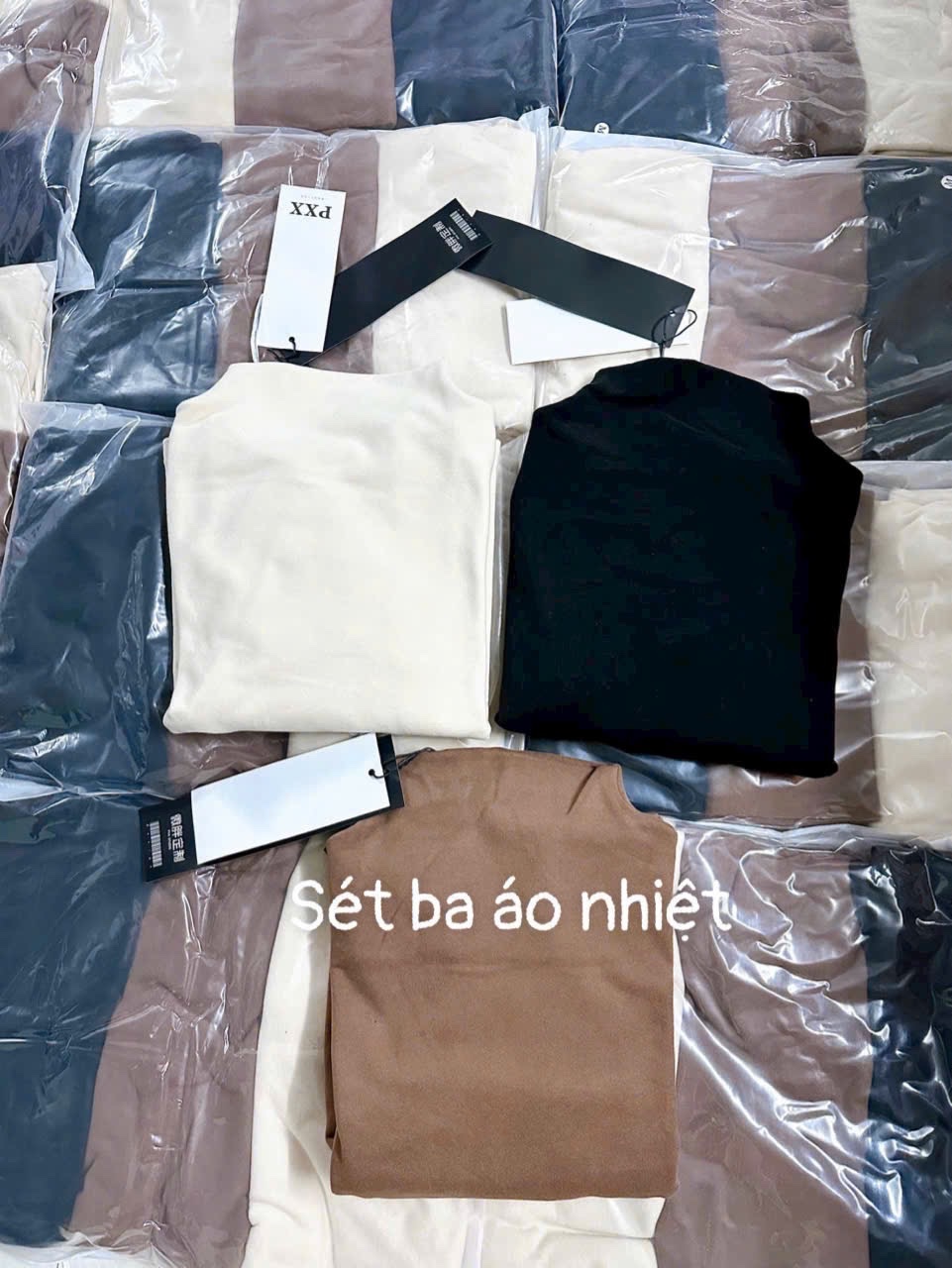 ANU057 - SET 3 ÁO ZIP LÔNG NỮ CỔ CAO DÀI TAY đen nâu be