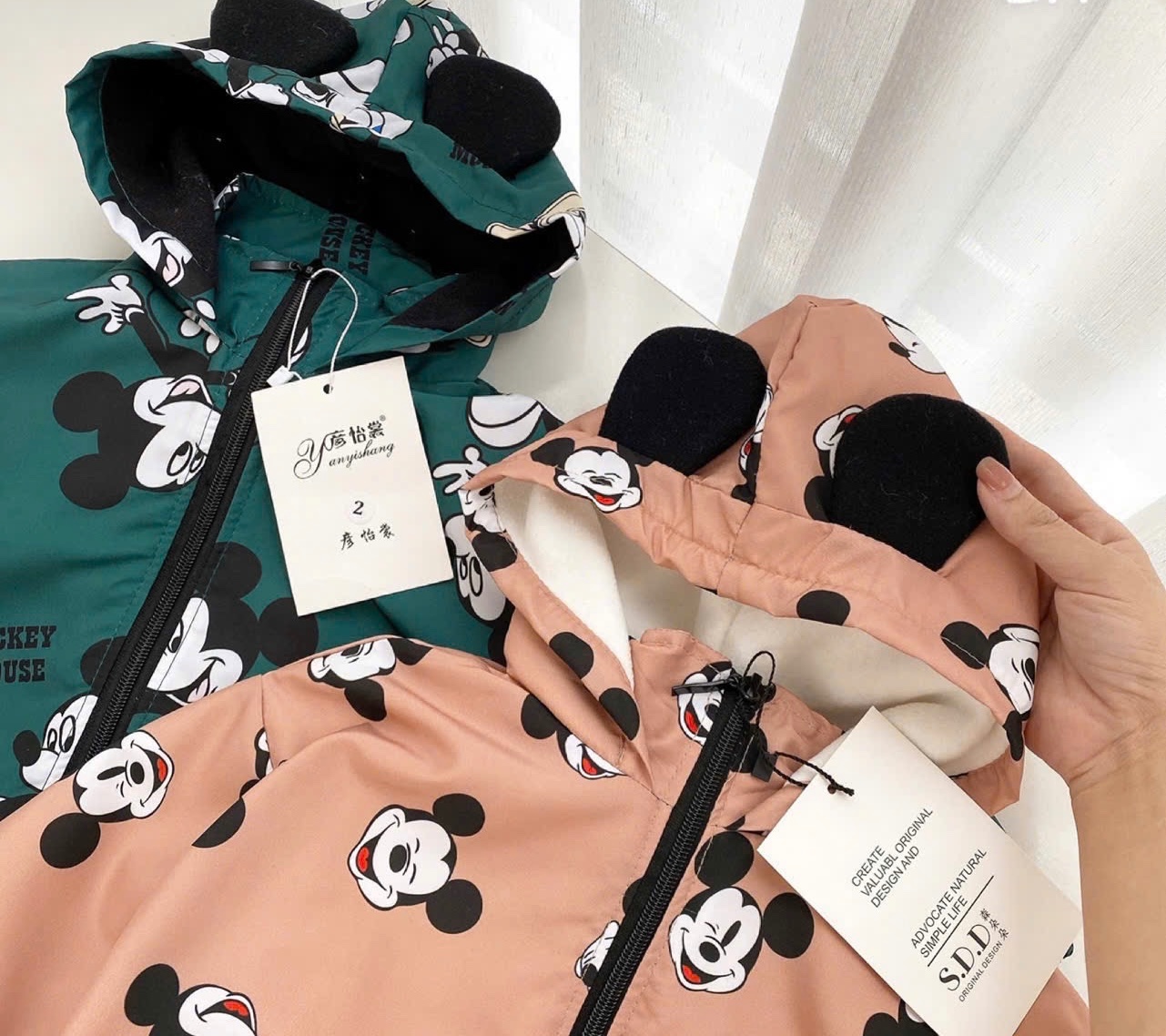 AB643 - ÁO KHOÁC BÉ MŨ LIỀN LÓT NỈ MICKEY