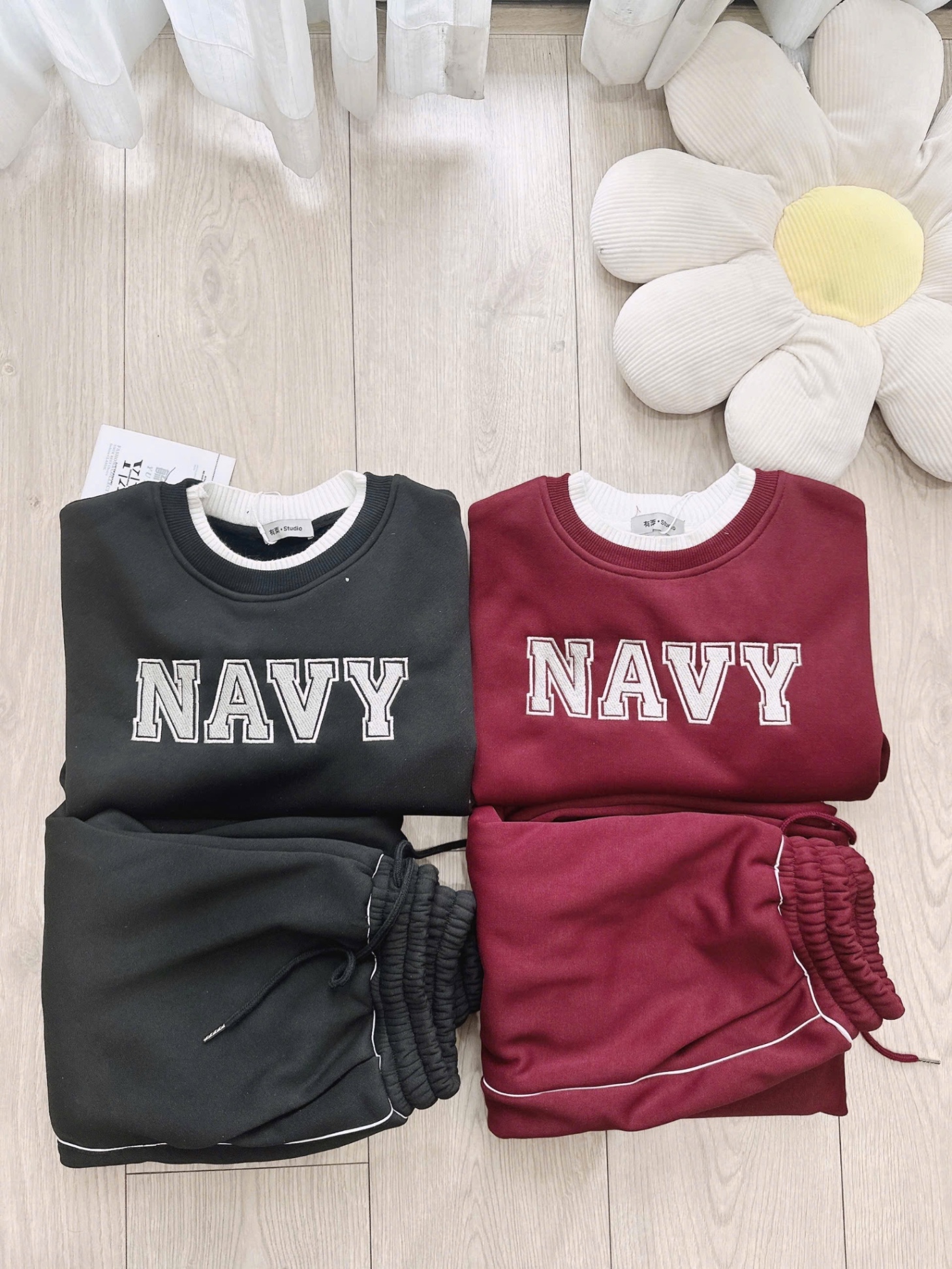 S762 - BỘ NỮ NỈ LÓT LÔNG CỔ LEN NAVY