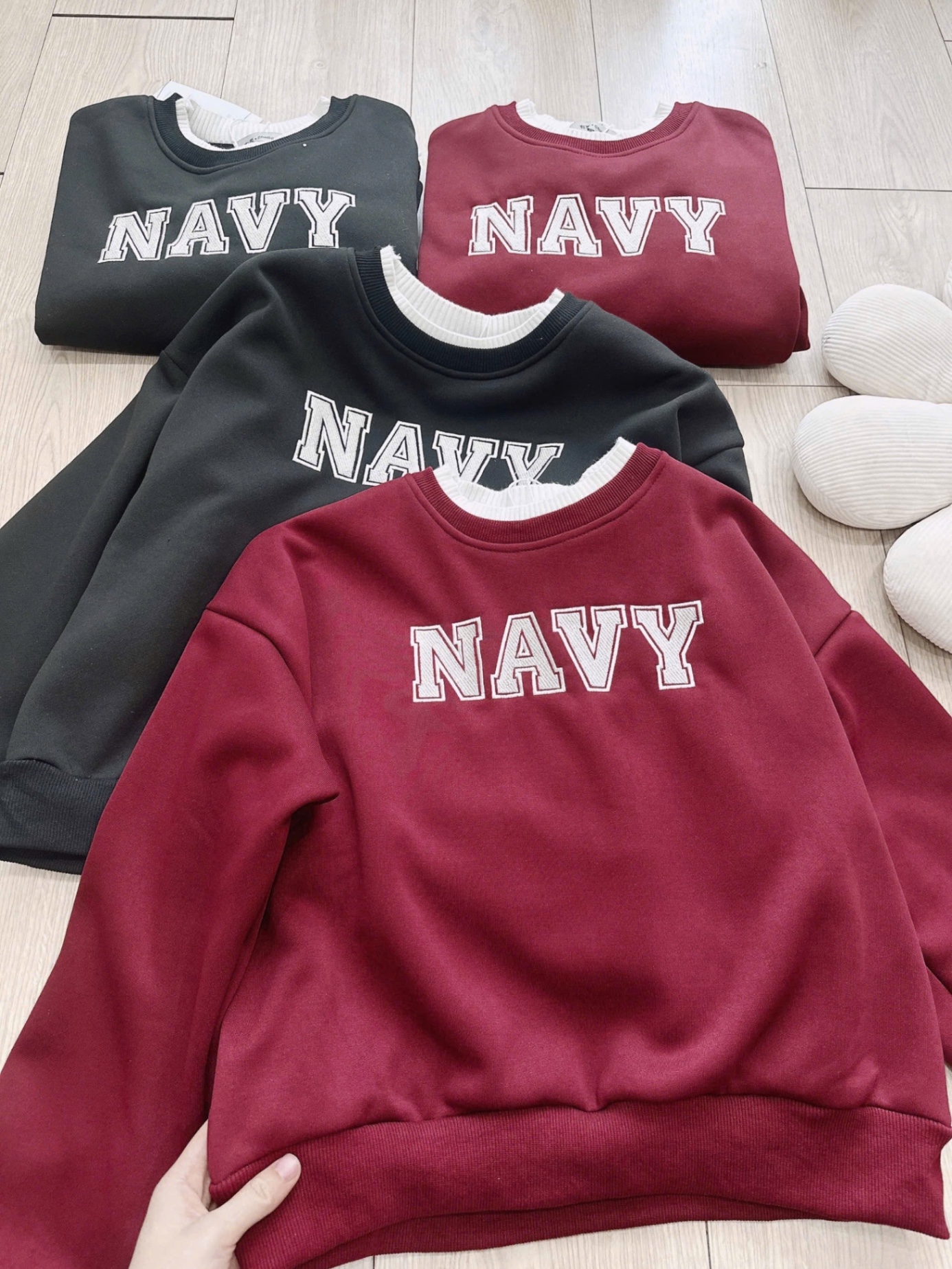 S762 - BỘ NỮ NỈ LÓT LÔNG CỔ LEN NAVY