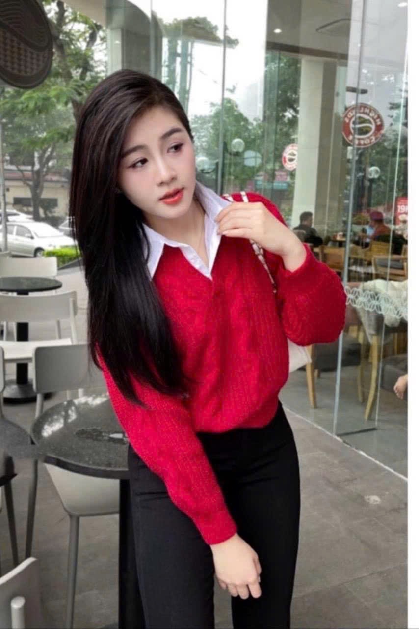 ANU033 - ÁO LEN THỪNG PHỐI CỔ SƠ MI TRẮNG