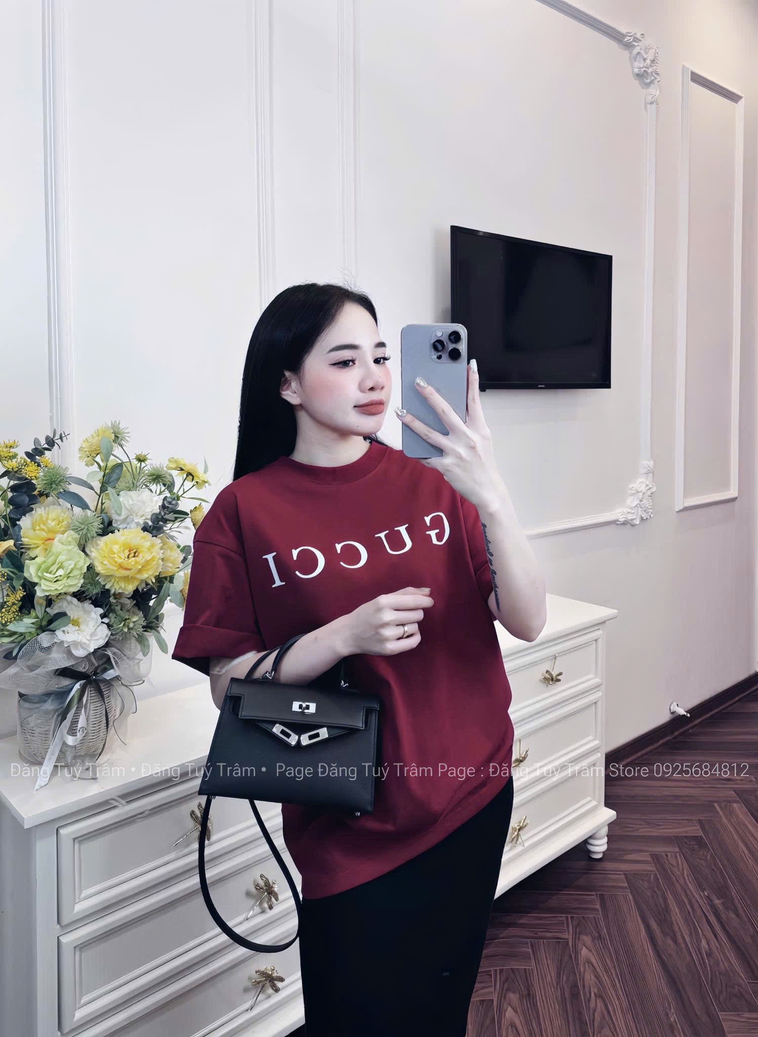 ANU069 - ÁO PHÔNG NỮ ĐỎ ĐẬM GUCCI