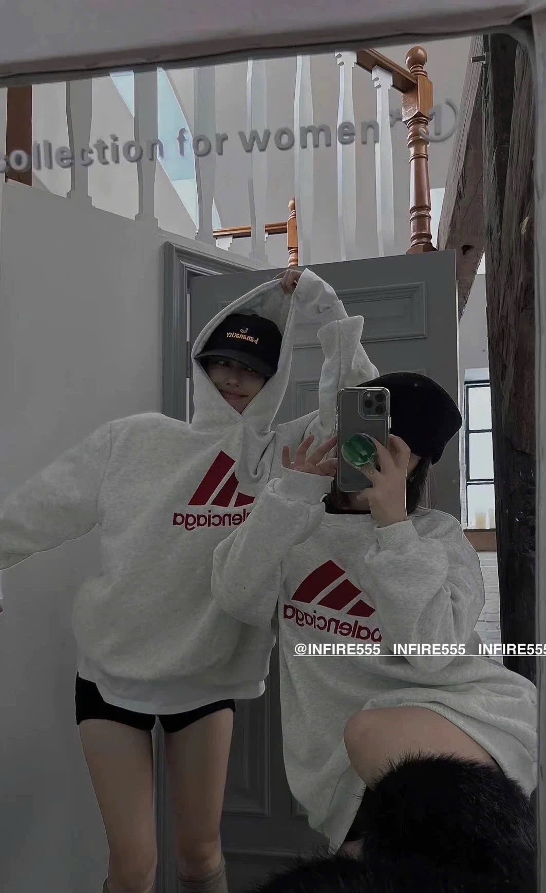 ANU707 - ÁO NỈ NỮ HOODIE MŨ DAS balenciaga