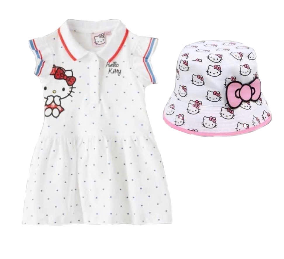 VB481 - VÁY BÉ GÁI POLO TRẮNG CHẤM BI CỘC KITTY