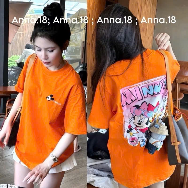 ANU091 - ÁO PHÔNG NỮ MÀU CAM MICKEY Minne