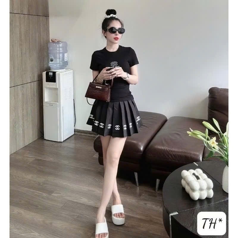 ANU104 - SET 2 ÁO THUN NỮ CỘC ĐEN TRẮNG CHANEL