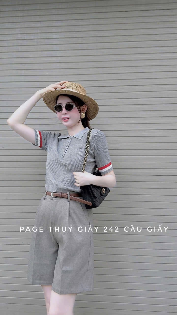 ANU109 - ÁO POLO NỮ THOM GHI CỔ CÚC TAY VIỀN