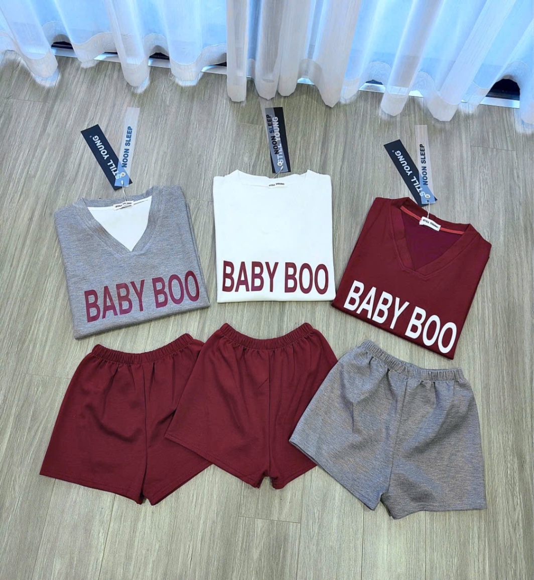 S810 - BỘ ĐÙI NỮ ÁO CỘC CỔ TIM BABY BOO