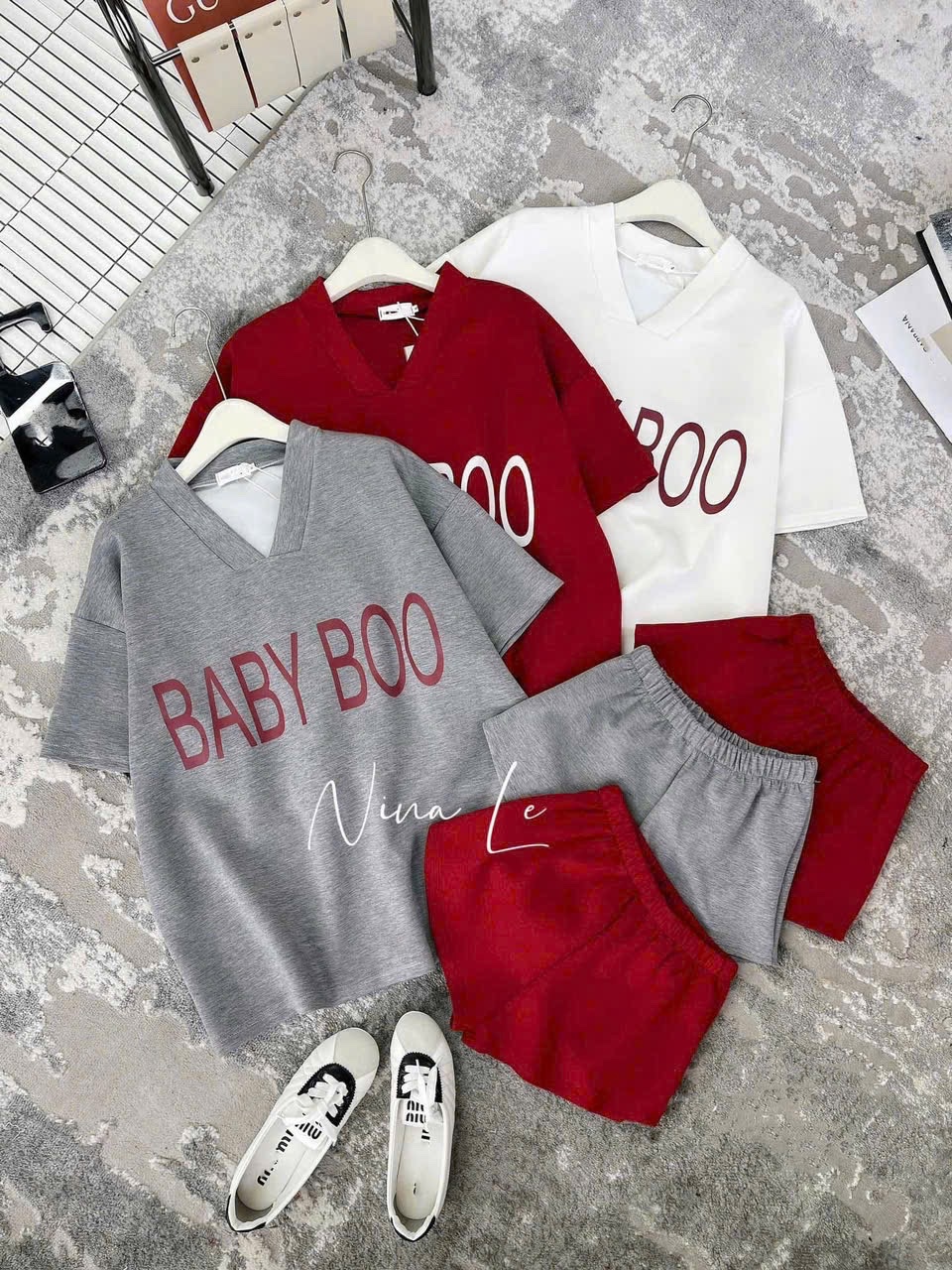 S810 - BỘ ĐÙI NỮ ÁO CỘC CỔ TIM BABY BOO