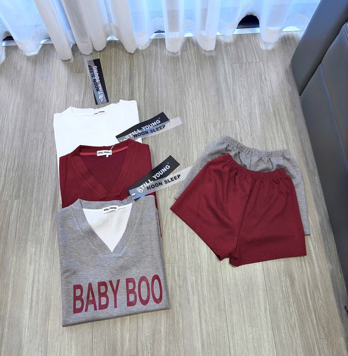 S810 - BỘ ĐÙI NỮ ÁO CỘC CỔ TIM BABY BOO