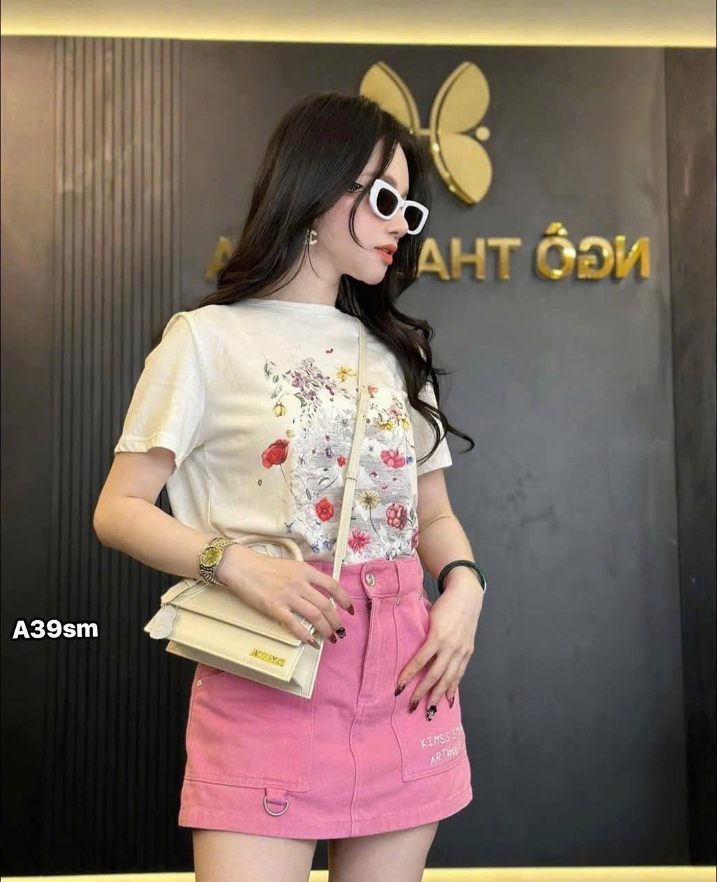 ANU122 - ÁO PHÔNG NỮ MÀU BE HOA Christian Dior