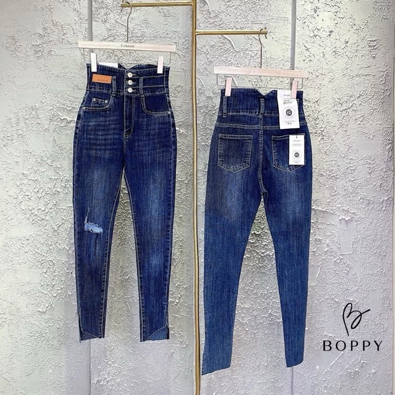 QNU554 - QUẦN JEANS ÔM CẠP CAO 3 KHUY RÁCH GỐI M3148